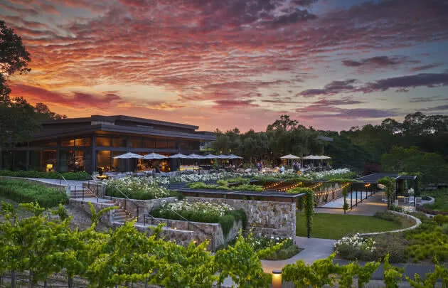 Exterior of Montage Healdsburg at sunset