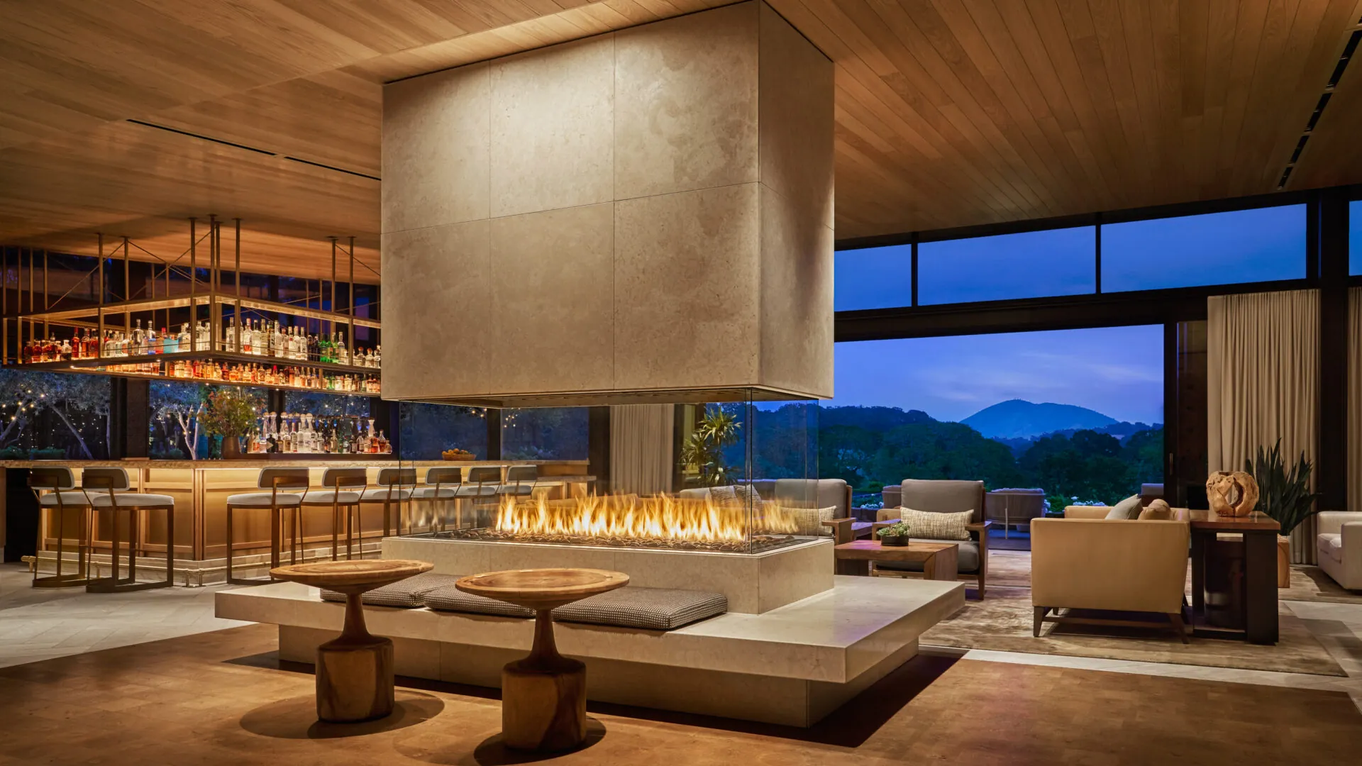 The lobby with a fireplace at Montage Healdsburg