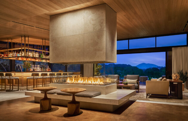 The lobby with a fireplace at Montage Healdsburg