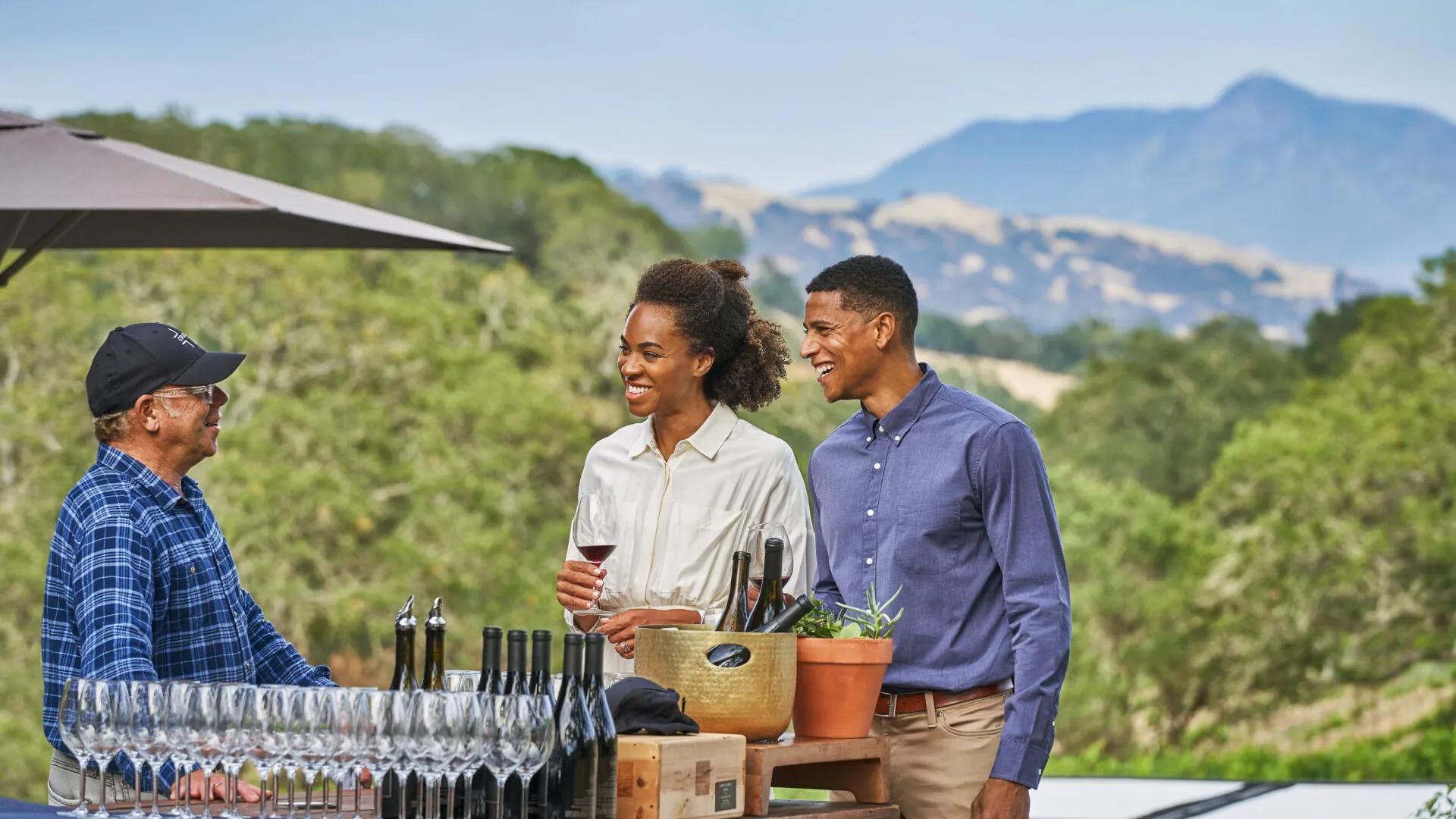 A couple doing a wine tasting