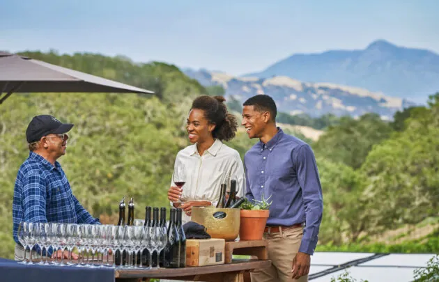 A couple doing a wine tasting