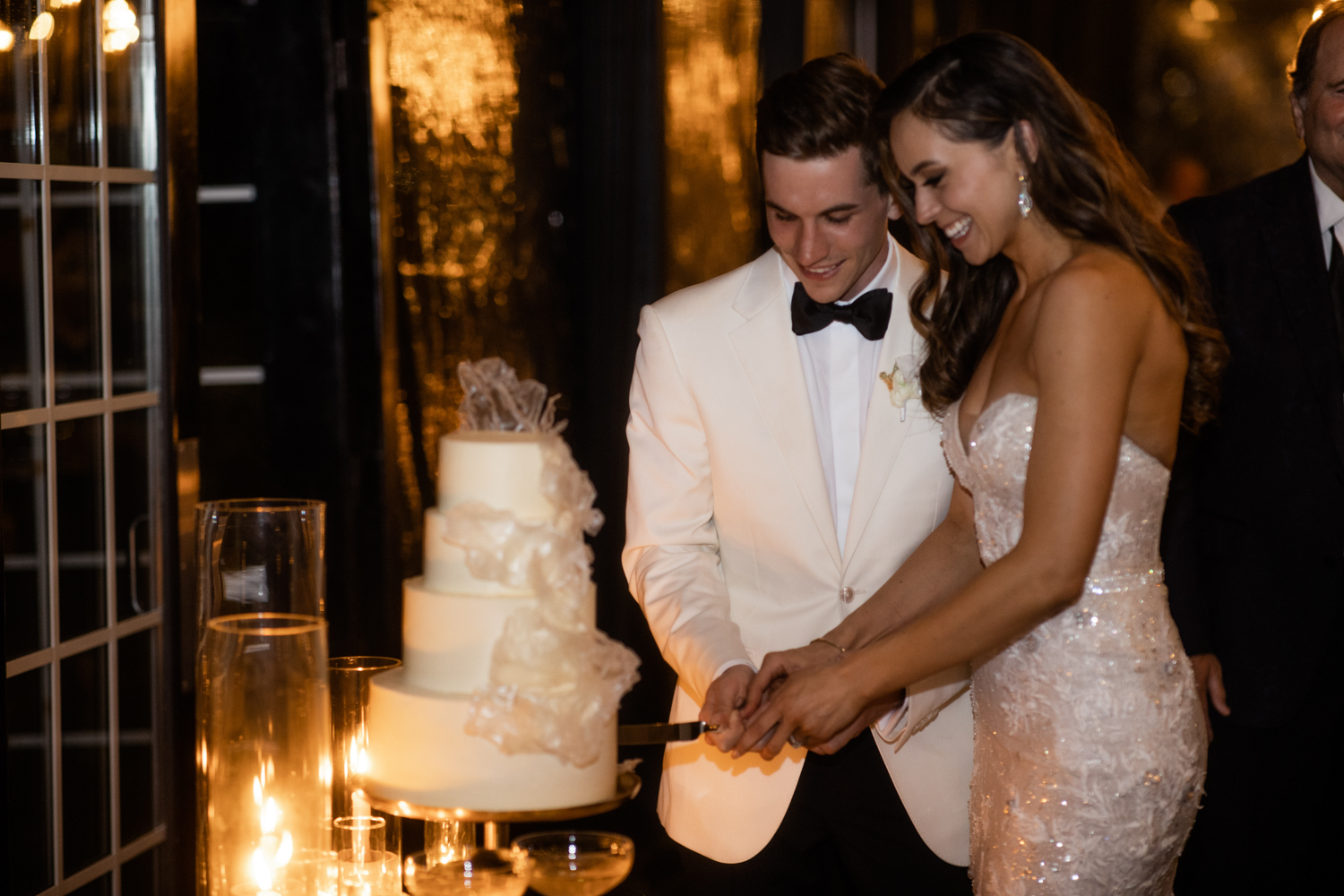 Cutting a wedding cake