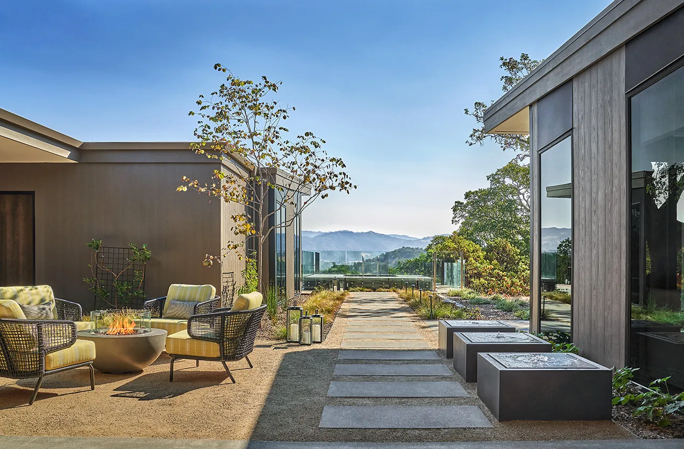 Exterior walkway and patio area of the Guest House