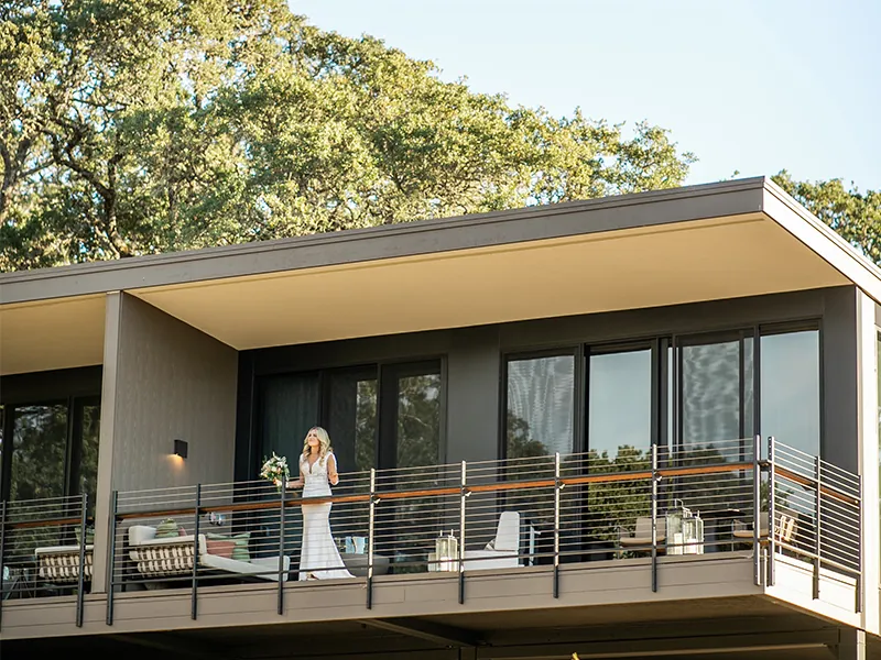 Bride on balcony
