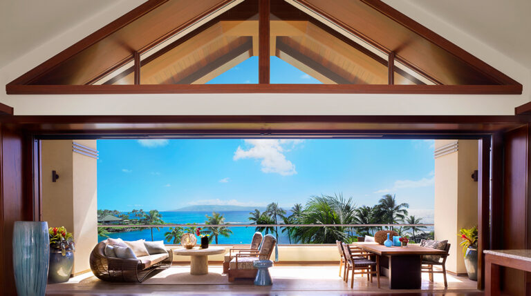 Four Bedroom Grand Residence vaulted living room with ocean views