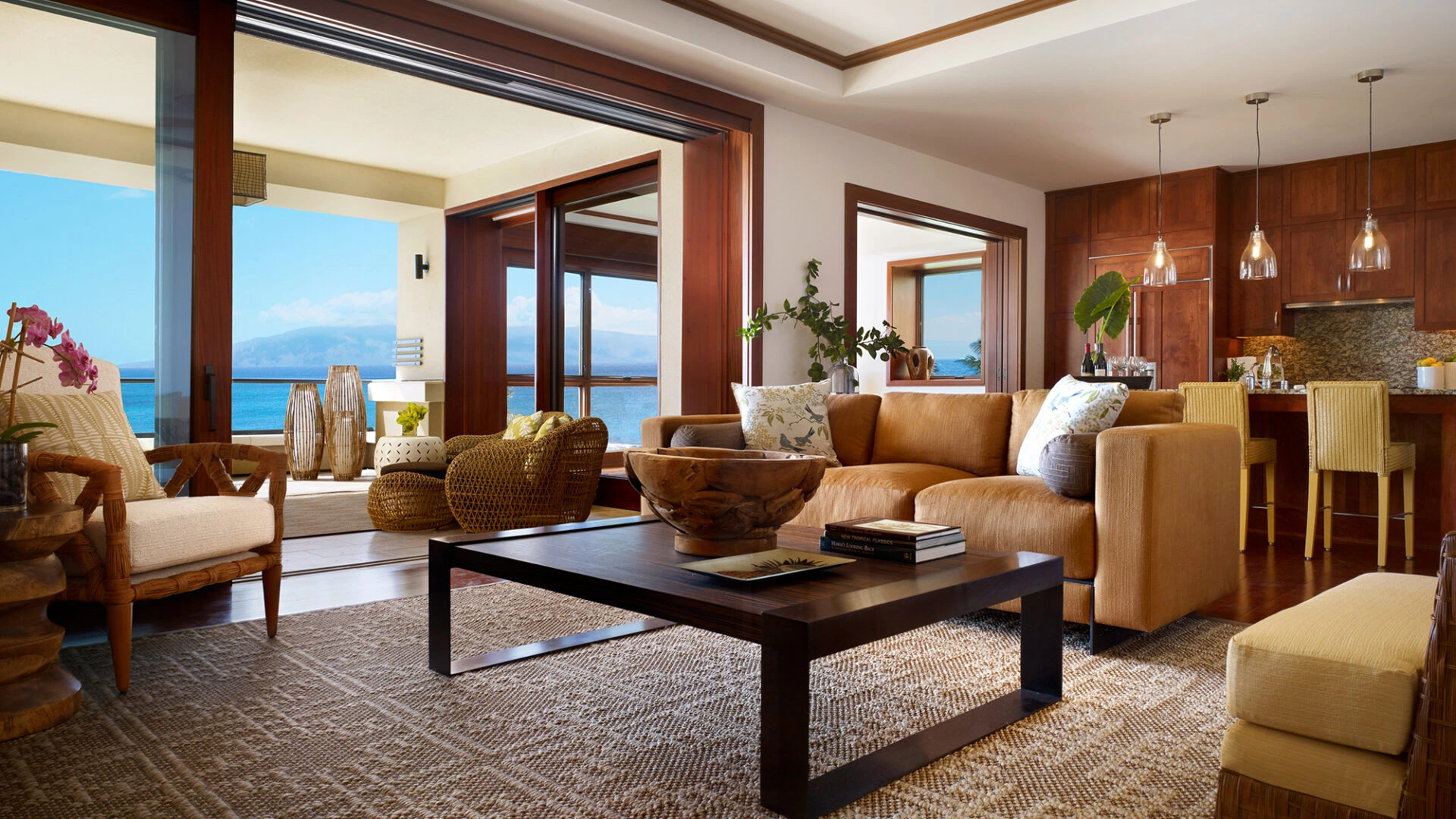 A well-appointed residence living room at Montage Kapalua Bay.