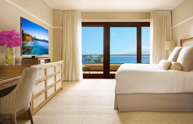 A guest suite at Montage Kapalua Bay