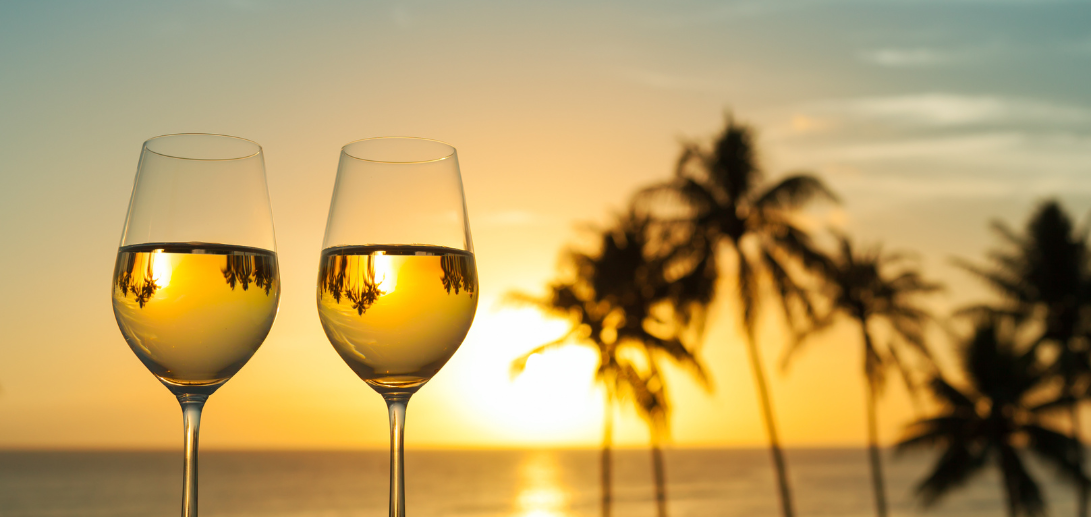 Two Wine Glasses with Ocean Views