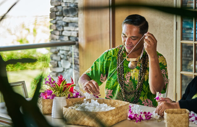Lei making at Montage Kapalua Bay