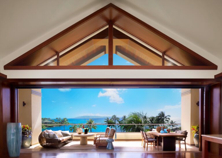 Montage Kapalua Bay Residences vaulted ceiling living room