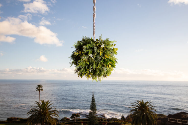 Mistletoe display at Montage Laguna Beach overlooking sweeping ocean views