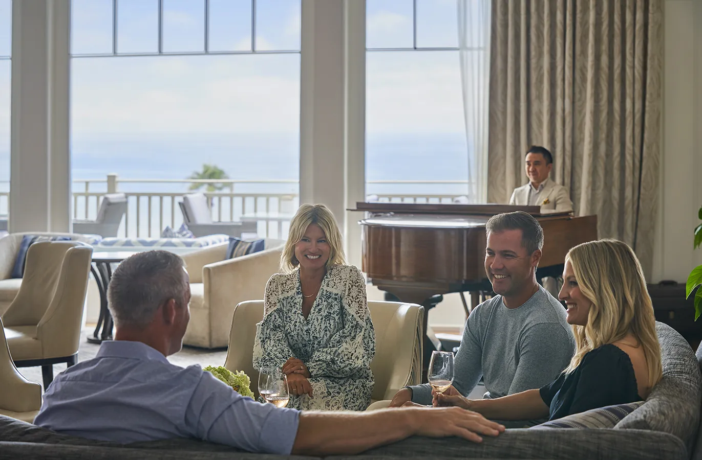 A family at the Lobby Lounge at Montage Laguna Beach