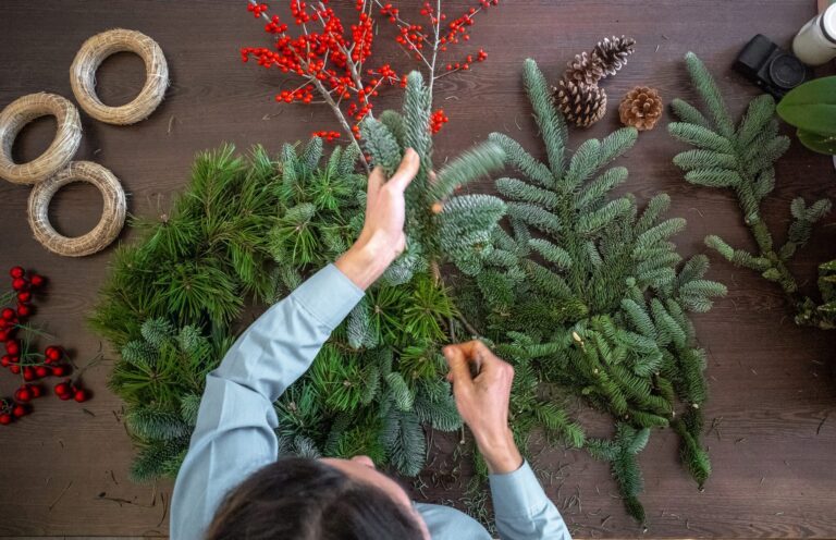 woman making wreath