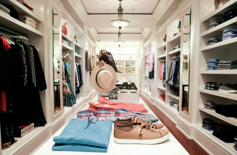 boutique interior with folded clothes and accessories