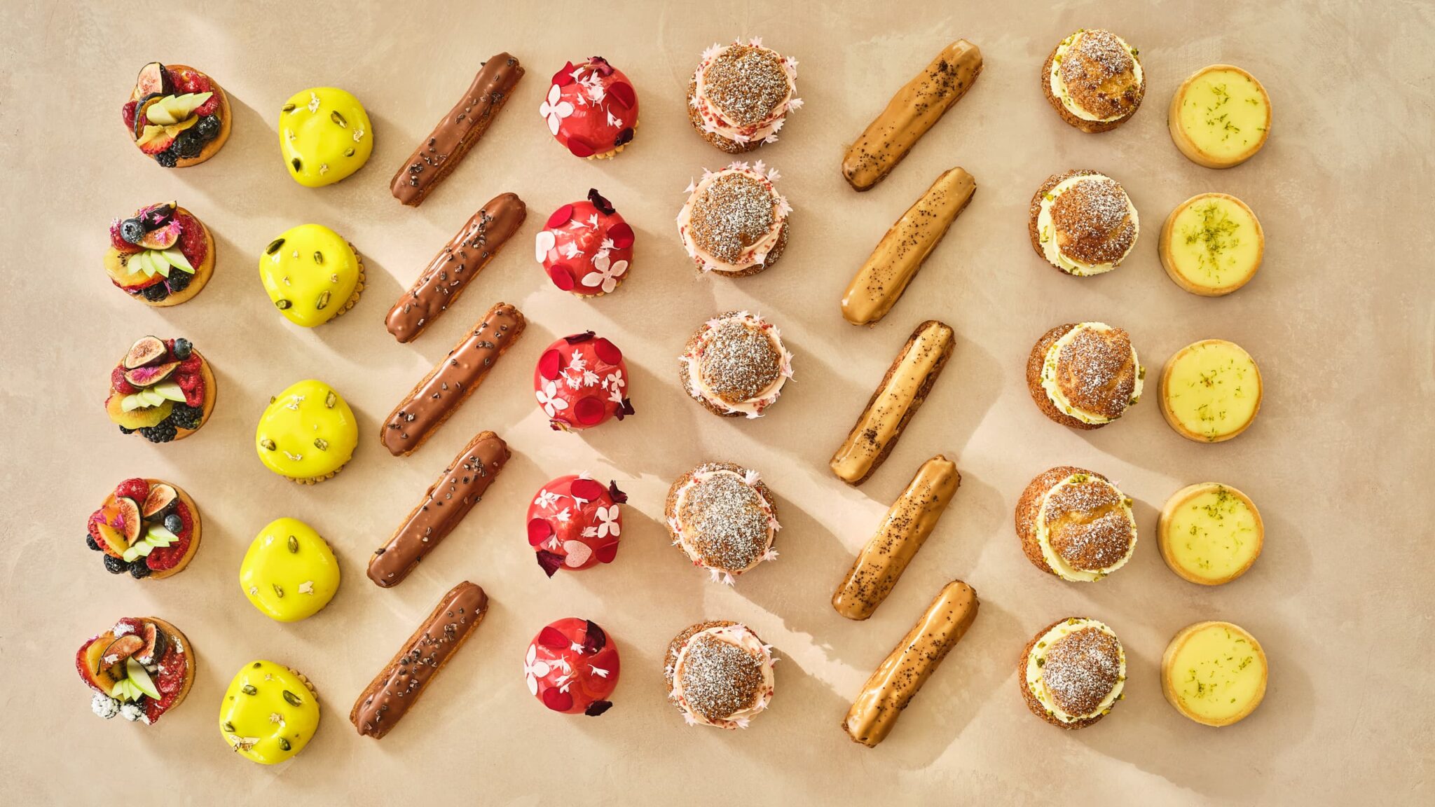Selection of colorful pastries at Bouchee patisserie, located within Montage Laguna Beachr esort