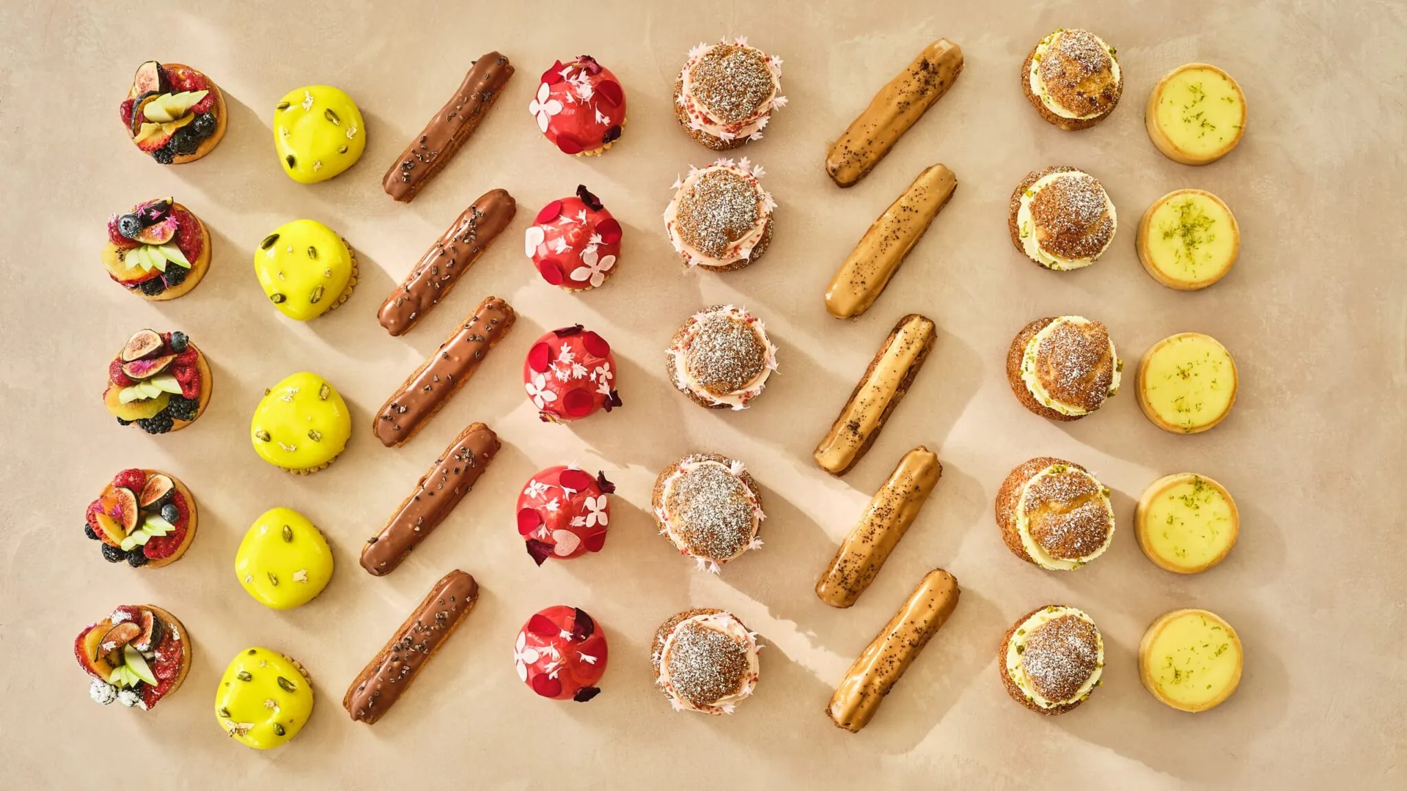 Selection of colorful pastries at Bouchee patisserie, located within Montage Laguna Beachr esort