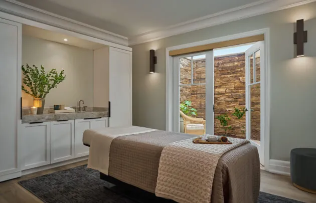 A massage table in a private room at Spa Montage Laguna Beach