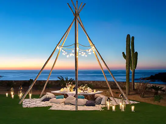 A private outdoor dining area at Montage Los Cabos