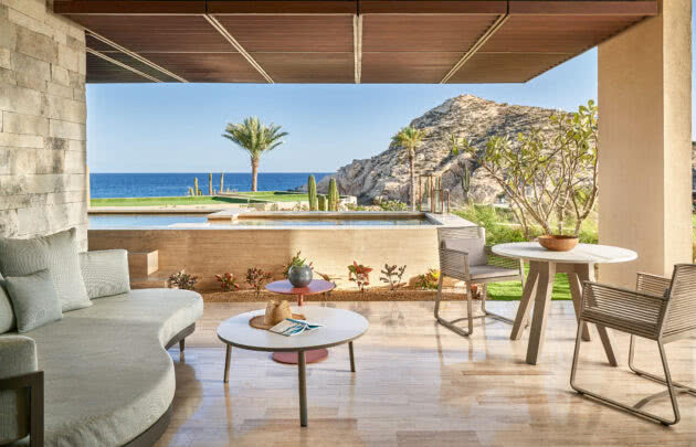 The Marea Suite ocean view patio at Montage Los Cabos