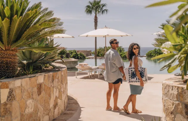 couple strolling through the resort