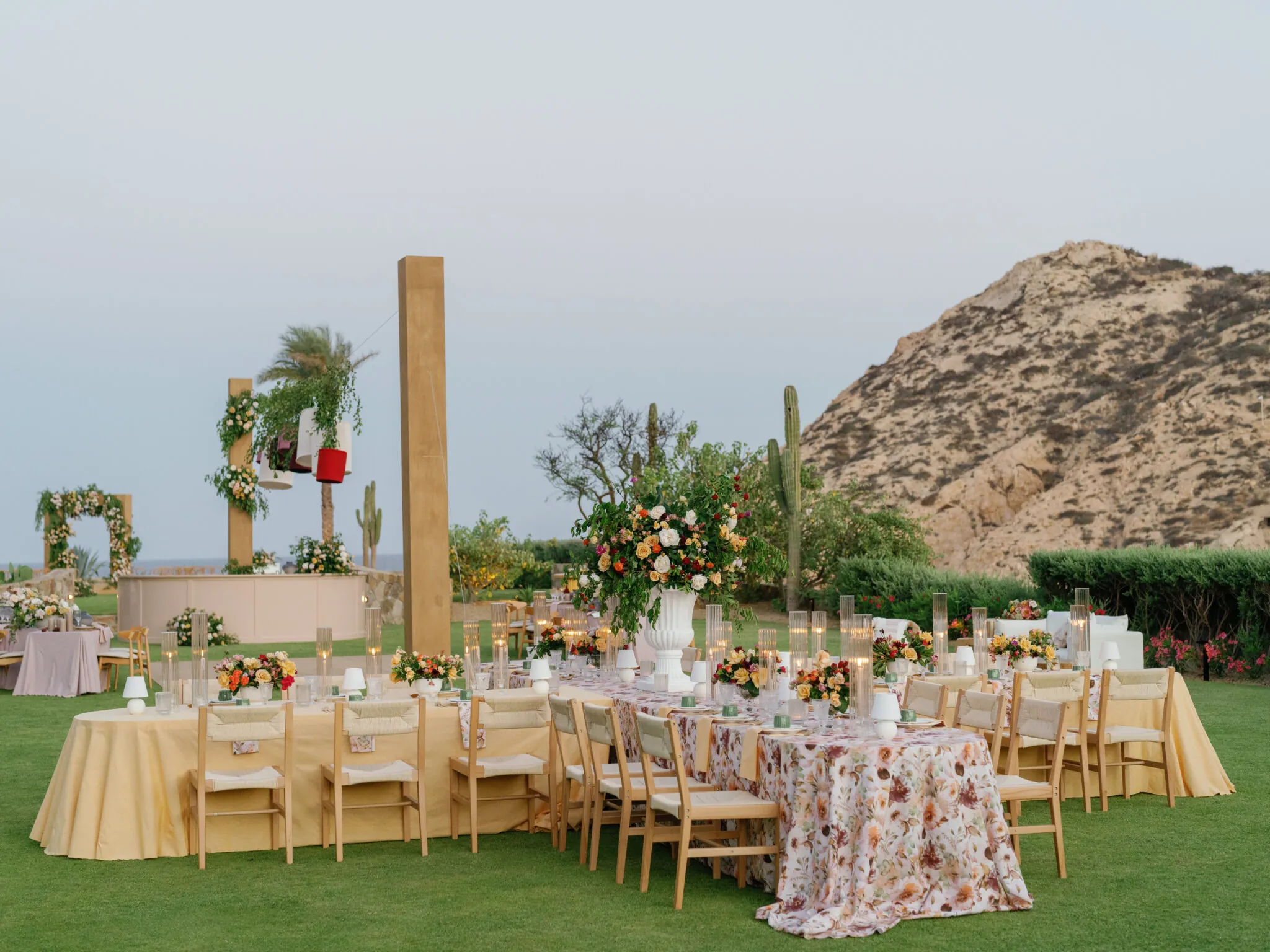 Event seating and buffet on the Arroyo Lawn