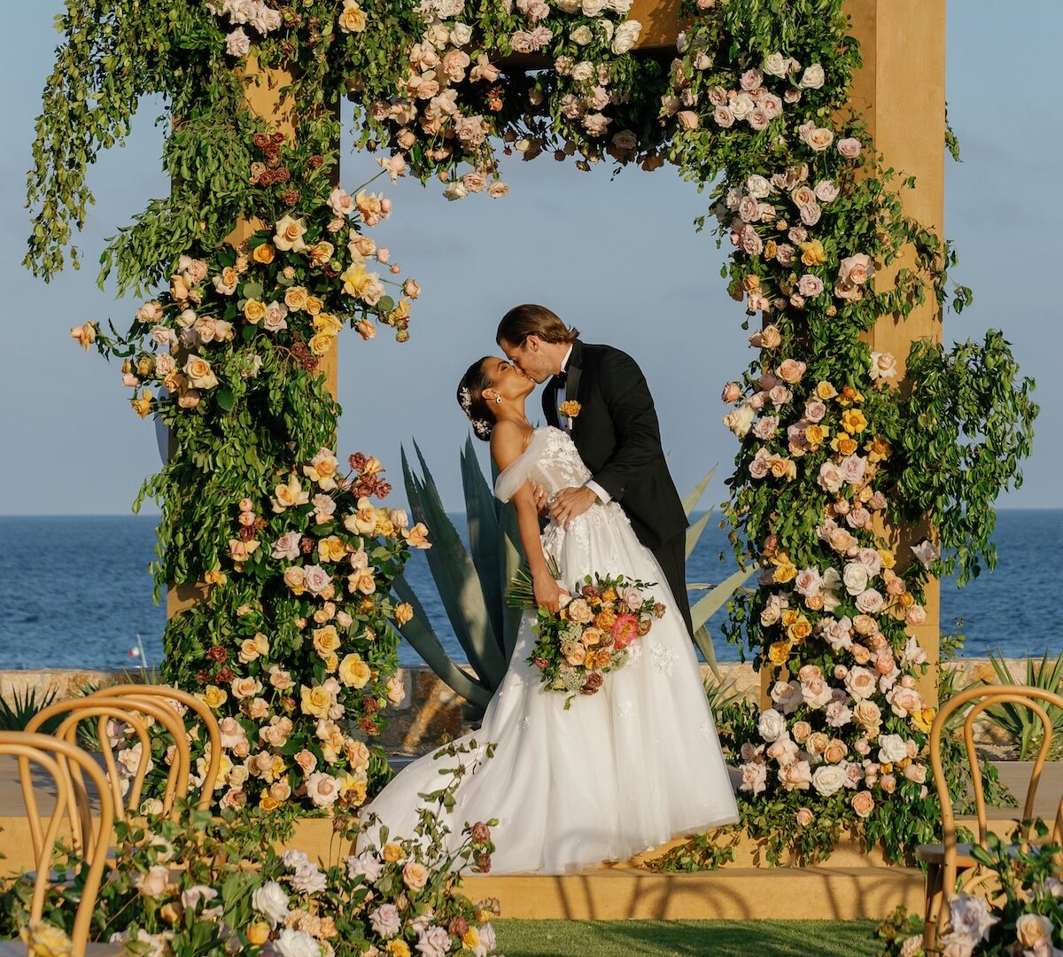 bride and groom kissing