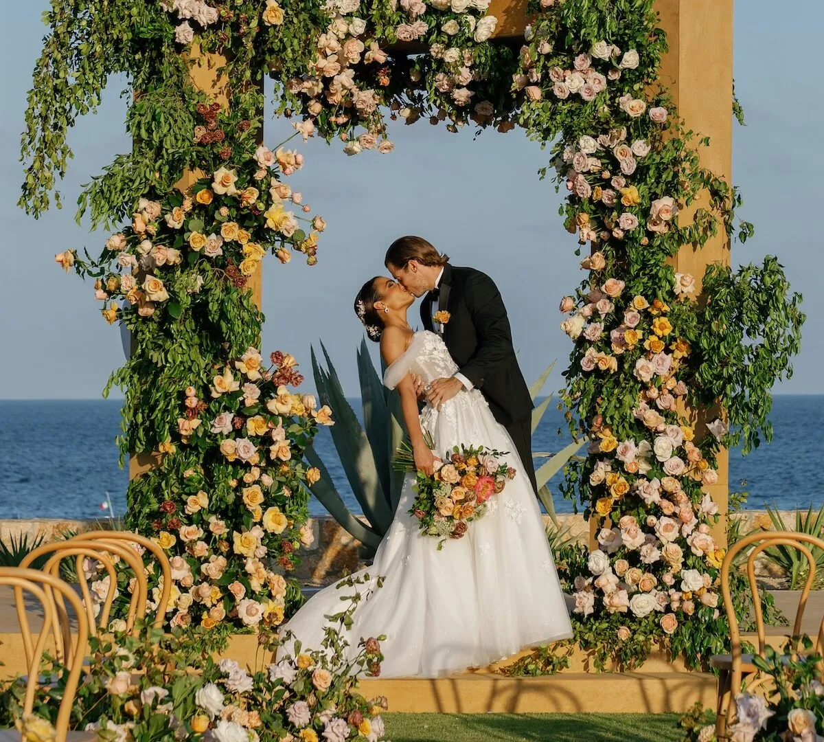 bride and groom kissing