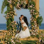 bride and groom kissing