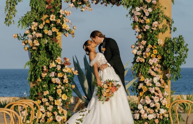 bride and groom kissing
