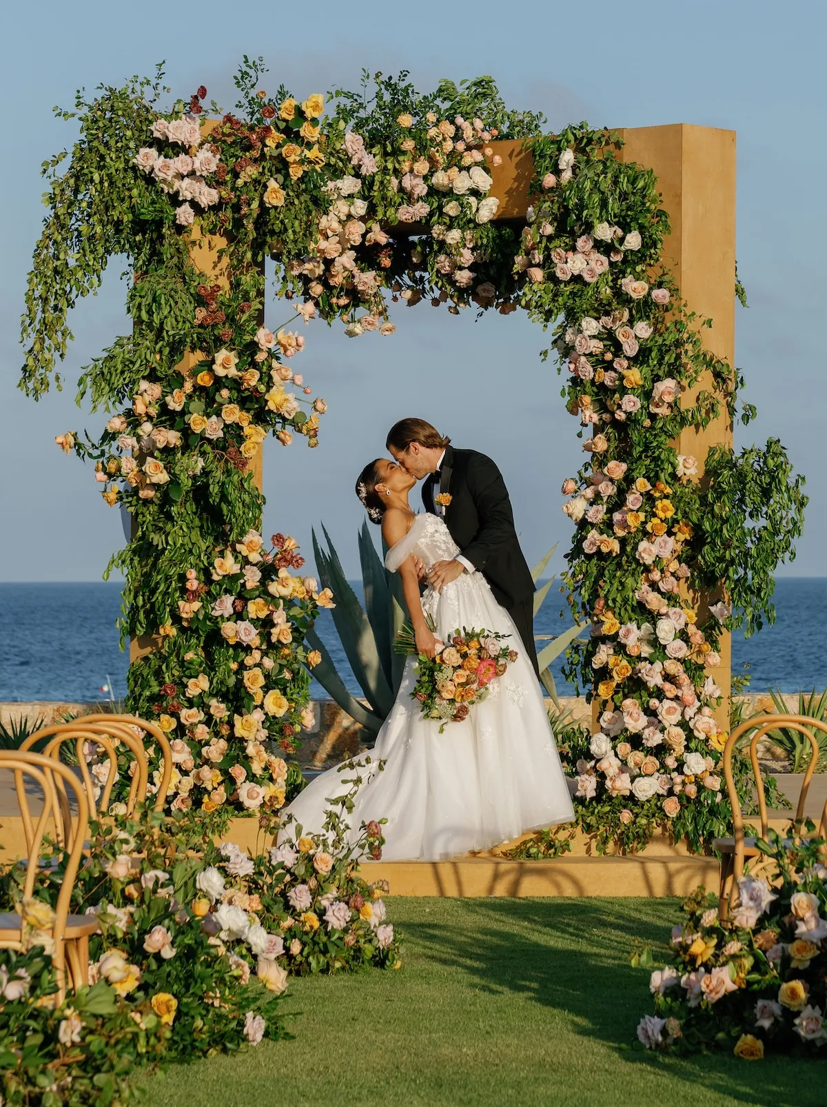 bride and groom kissing