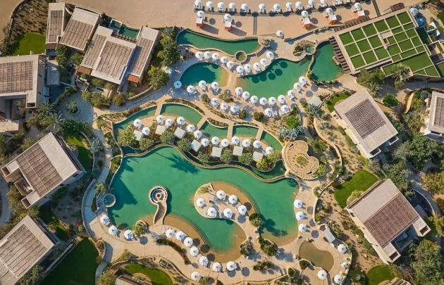 drone shot of Montage Los Cabo's pool