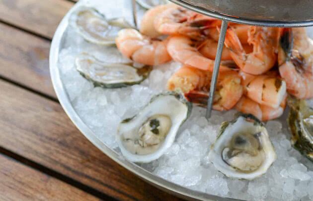 Shrimp and oysters at Palmetto Bluff hotel restaurant