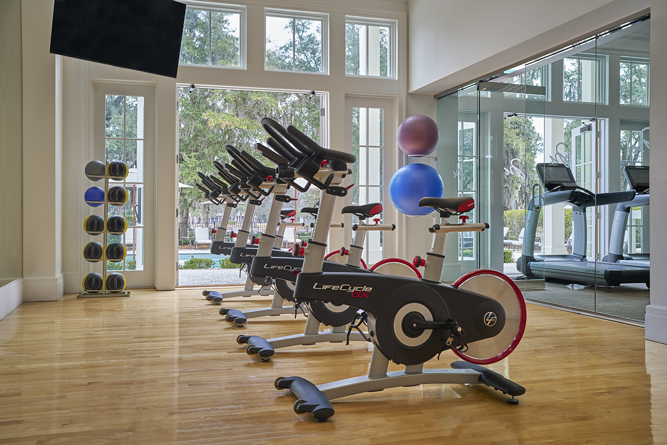 Fitness Center Cycling Machines at Montage Palmetto Bluff