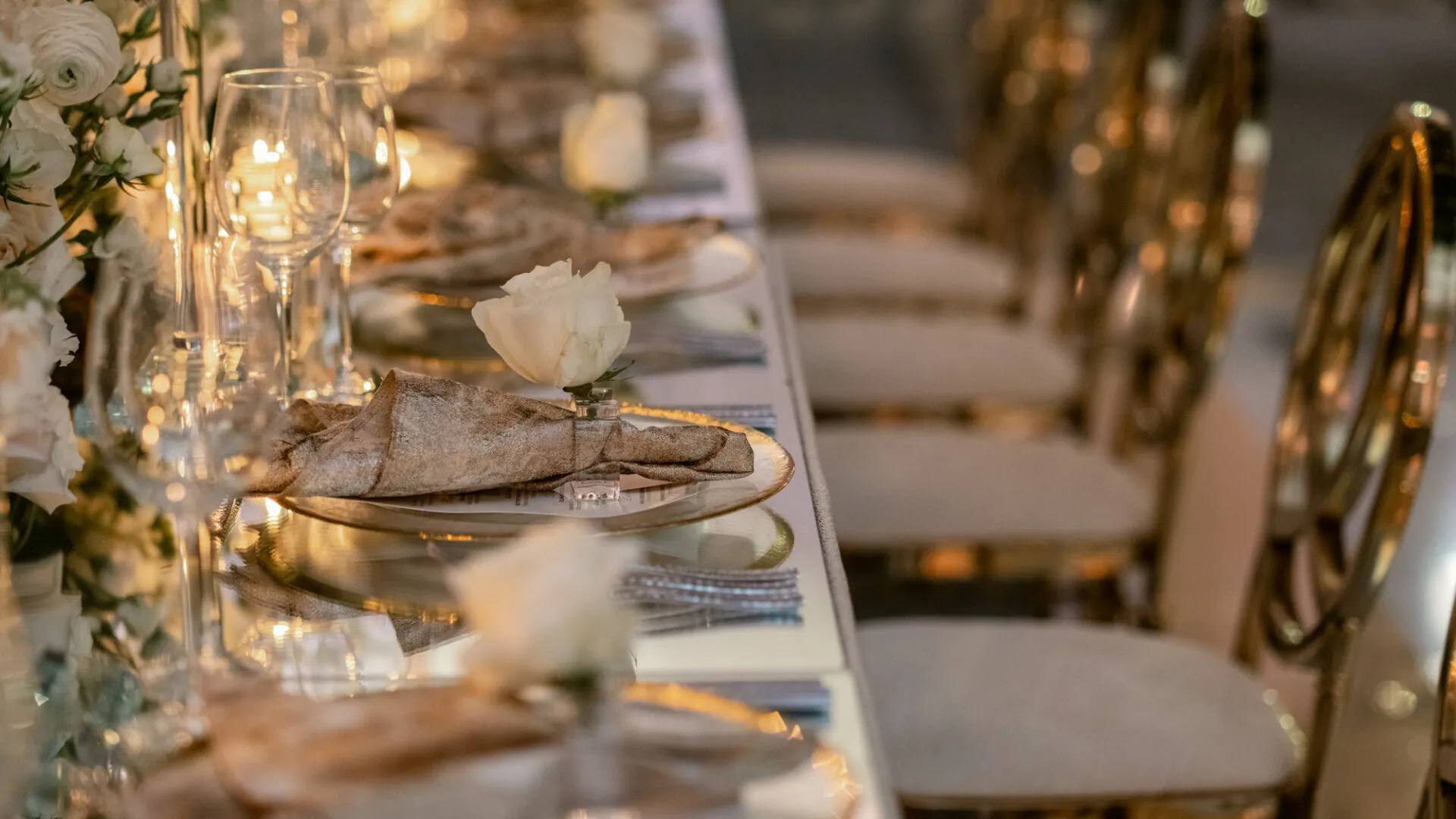 Wedding table set in Wilson Ballroom
