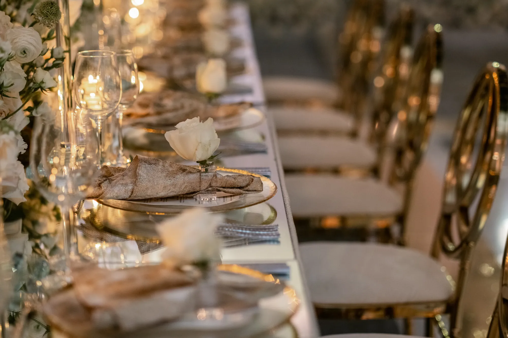 Wedding table set in Wilson Ballroom