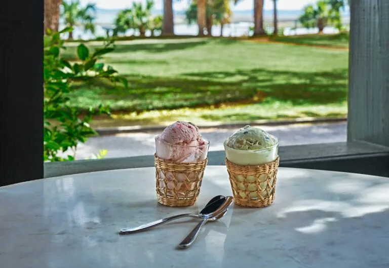 Two servings of ice cream on a table at Melt