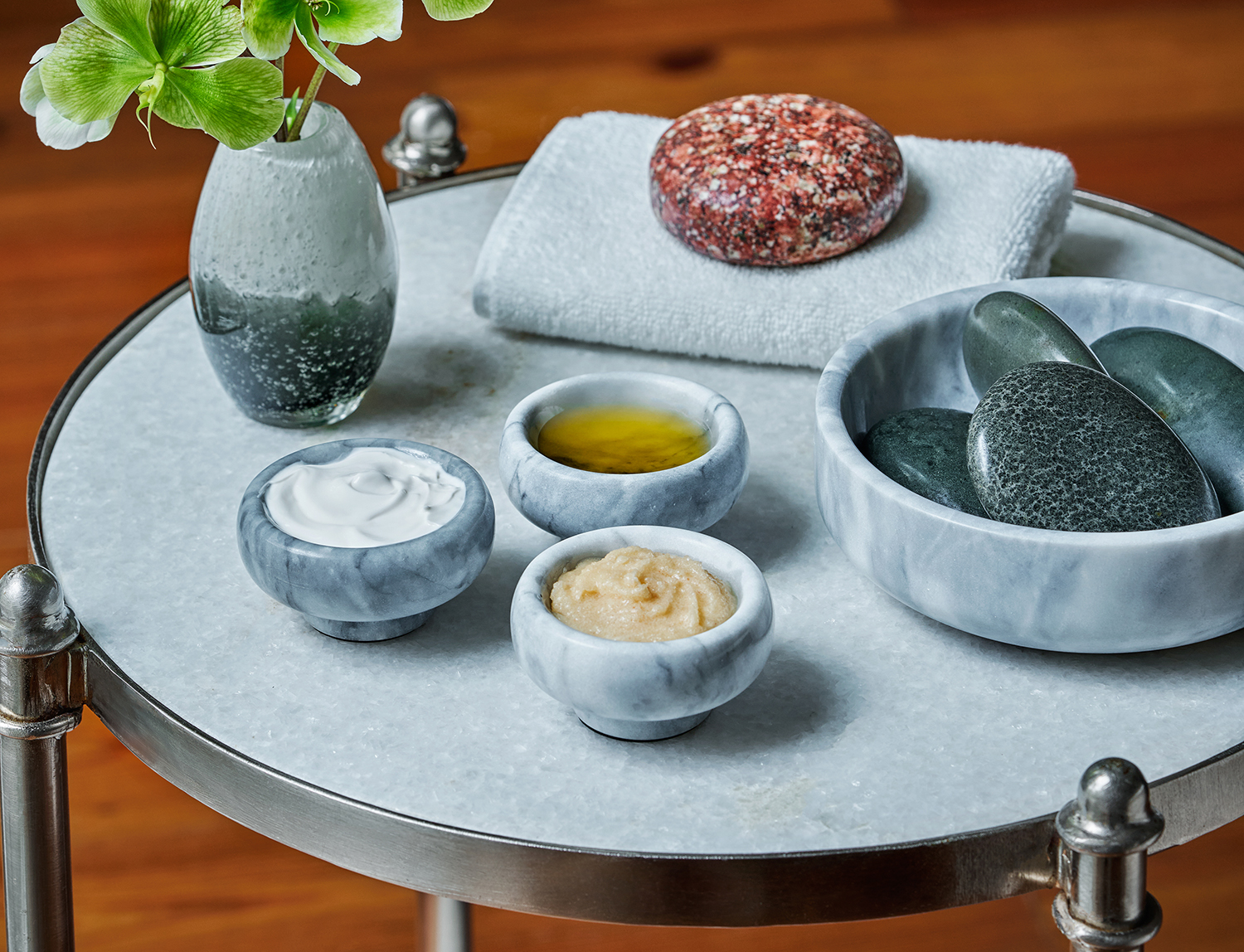 Spa Detail Shot of Creams and Oils