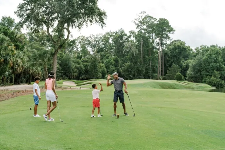 family on golf course