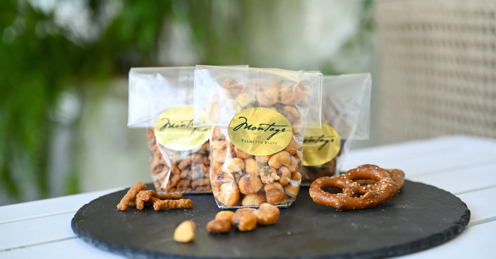 Bags of nuts with the Montage logo